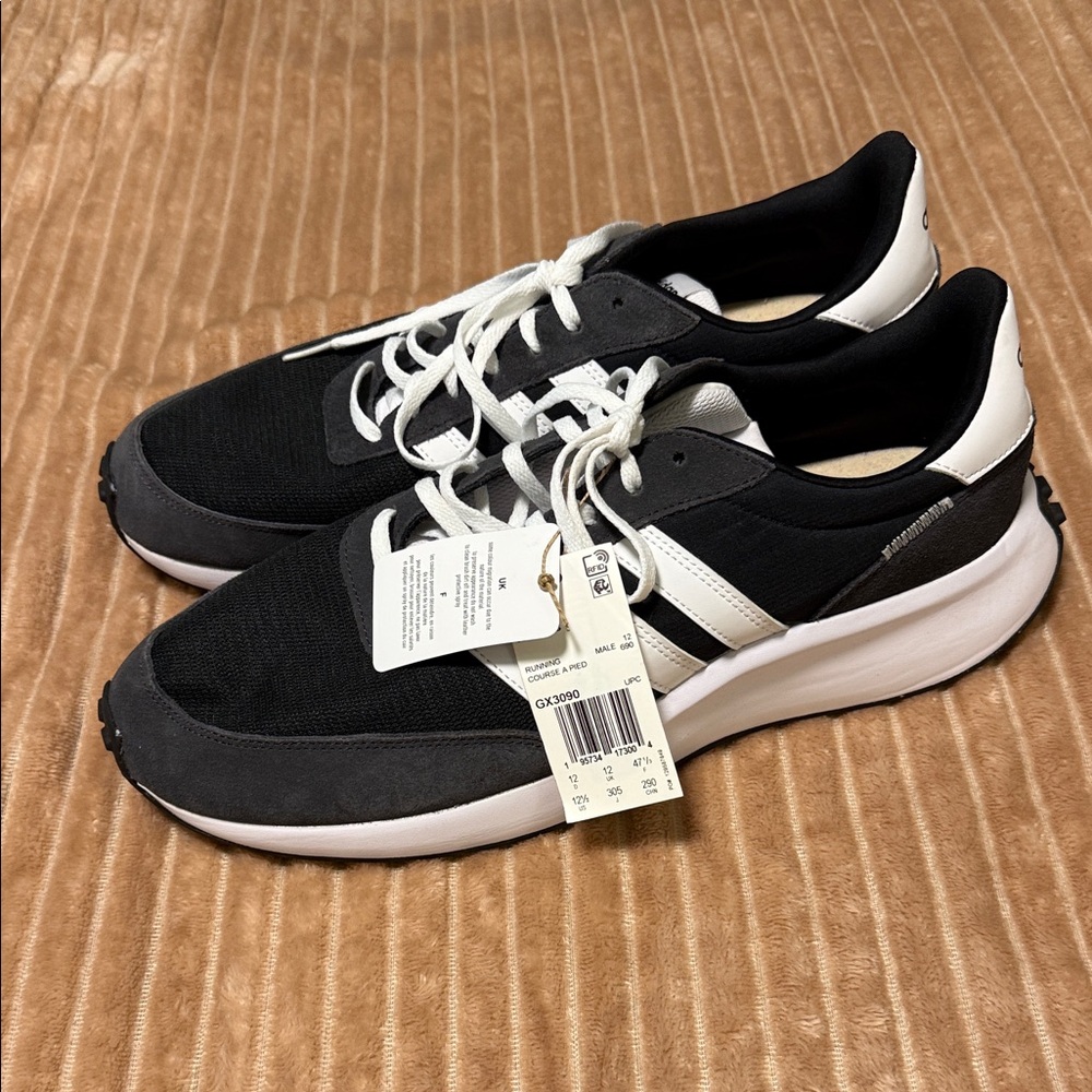 Adidas Men's 12.5 Black and White Running Sneakers - Picture 2 of 4